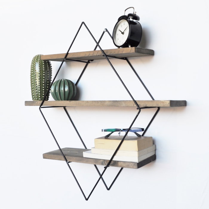 Hanah Home Wr007 Estantería Decorativa de Pared de Madera Nogal y Negro